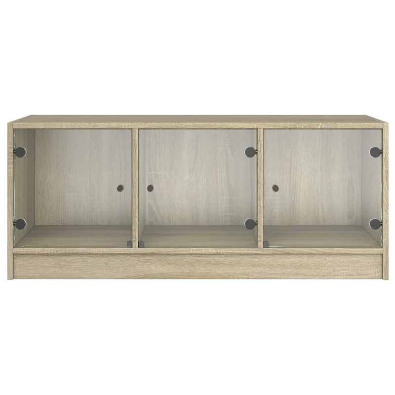 Table basse de salon design moderne avec portes en verre 102 x 50 x 42 cm bois d'ingénierie et verre DEC037731