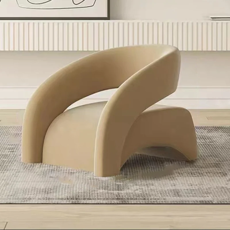 Contemporary Scandinavian Cream Curved Square Eucalyptus Wood Sherpa Fabric Velvet Accent Chair Backrest Armrest For Living Room