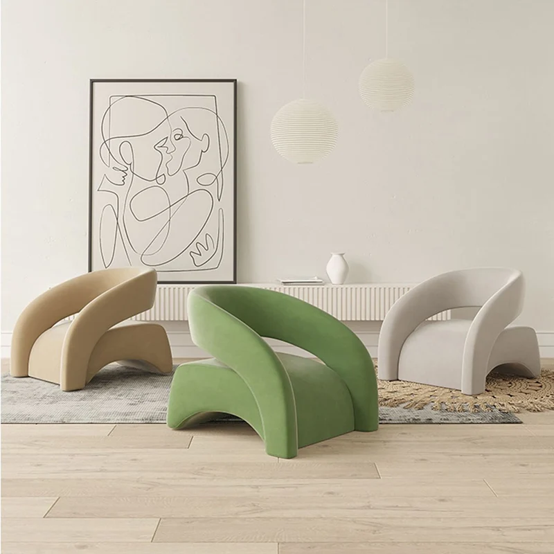 Contemporary Scandinavian Cream Curved Square Eucalyptus Wood Sherpa Fabric Velvet Accent Chair Backrest Armrest For Living Room