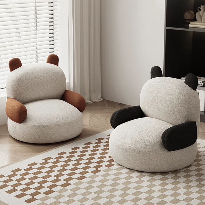 Contemporary Creative Cartoon Baby Panda Sherpa Fabric Accent Chair Backrest Armrest For Living Room