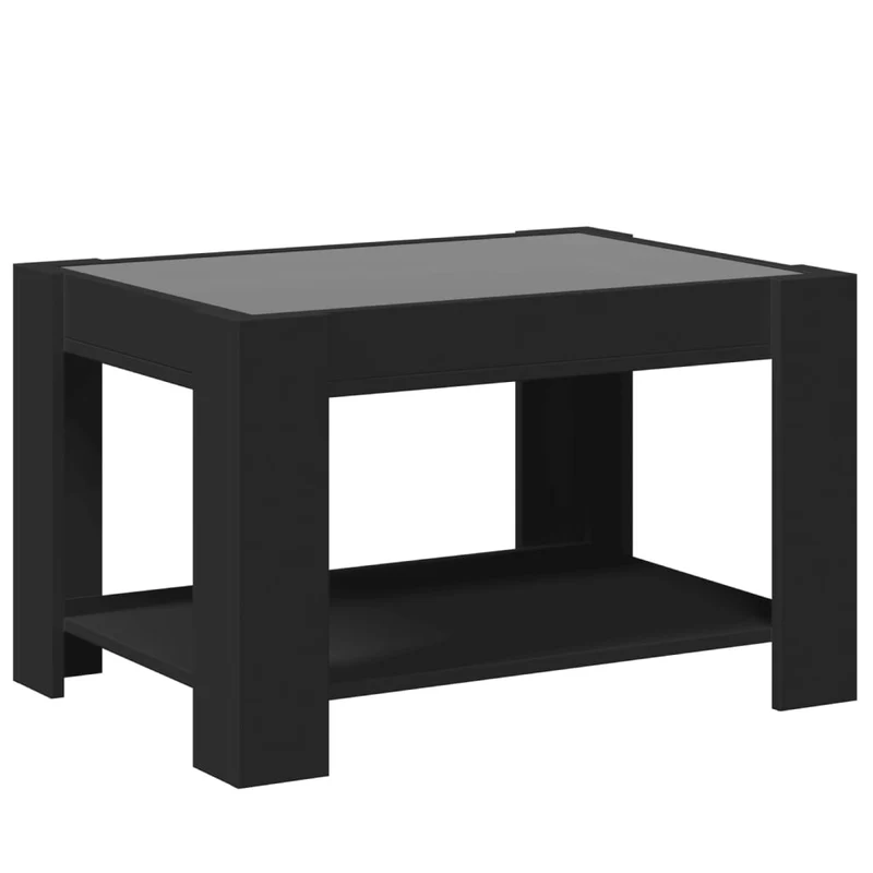 Table basse de salon design moderne avec LED 73 x 53 x 45 cm bois d'ingénierie noir et verre DEC037581
