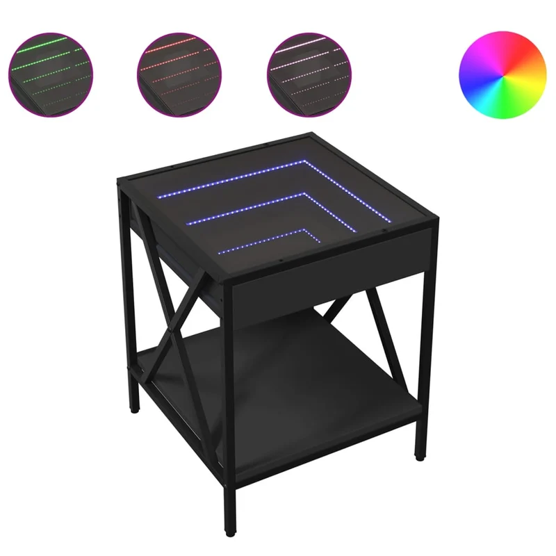 Table de chevet de salon design moderne avec LED 40 x 40 x 49 cm bois d'ingénierie noir verre et métal DEC037563