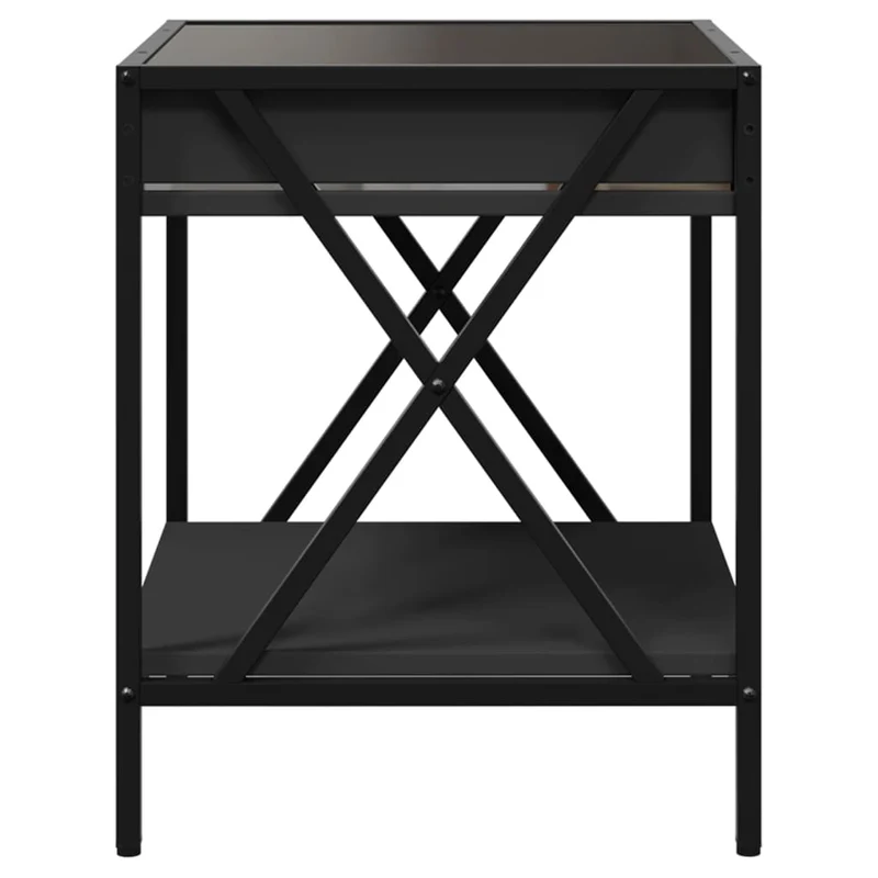 Table de chevet de salon design moderne avec LED 40 x 40 x 49 cm bois d'ingénierie noir verre et métal DEC037563