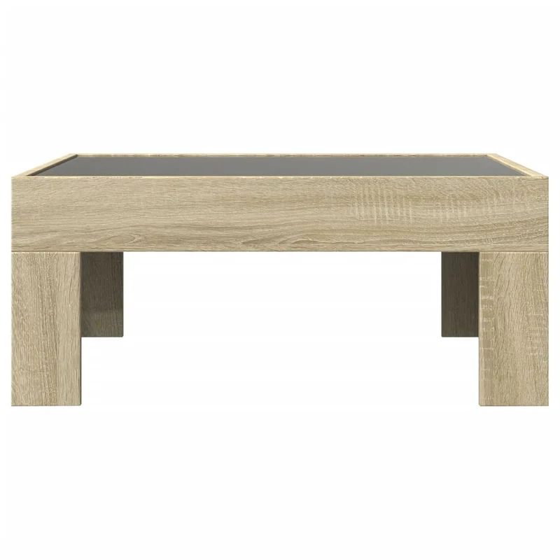 Table basse de salon design moderne avec LED 70 x 50 x 30 cm bois d'ingénierie couleur chêne et verre DEC037484