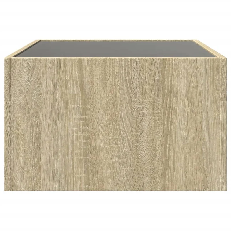 Table basse de salon design moderne avec LED 70 x 50 x 30 cm bois d'ingénierie couleur chêne et verre DEC037484