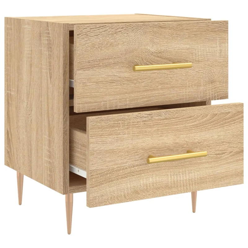 Table de chevet avec deux tiroirs 40 x 35 x 47,5 cm bois d’ingénierie couleur chêne et fer DEC033830