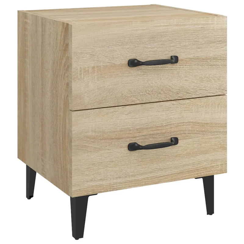 Table de chevet avec deux tiroirs 40 x 35 x 47,5 cm bois d'ingénierie couleur chêne et métal DEC033827
