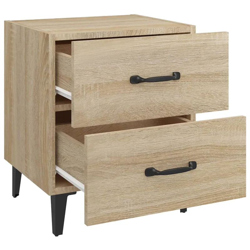 Table de chevet avec deux tiroirs 40 x 35 x 47,5 cm bois d'ingénierie couleur chêne et métal DEC033827