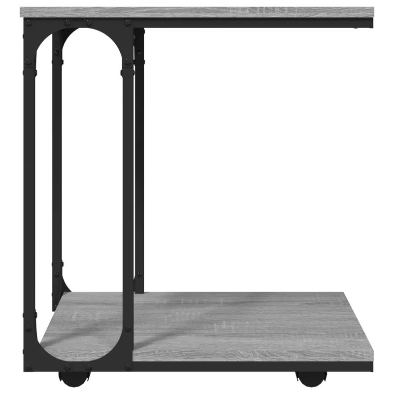 Table d'appoint bout de canapé sur roulettes 50 x 35 x 55,5 cm bois d'ingénierie gris et acier DEC032553