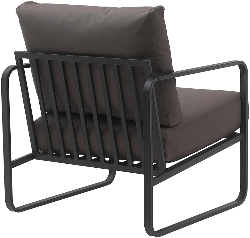 Fauteuil lounge design retro chic en PVC marron et cadre en métal noir mat 10_0002812