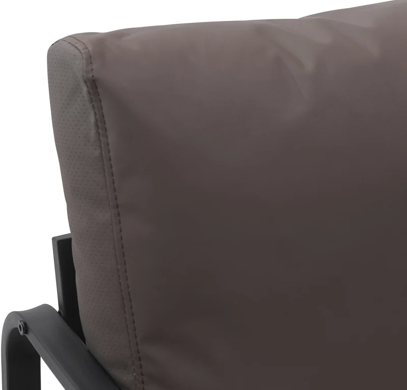 Fauteuil lounge design retro chic en PVC marron et cadre en métal noir mat 10_0002812