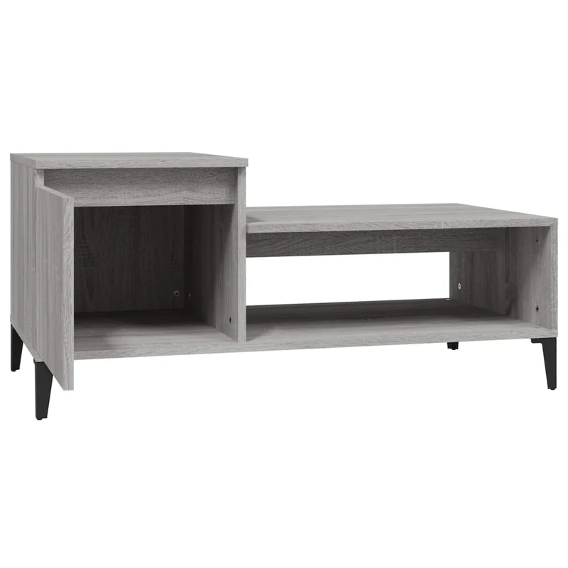 Table basse design moderne et contemporaine 100 x 50 x 45 cm bois d'ingénierie gris et métal DEC039950