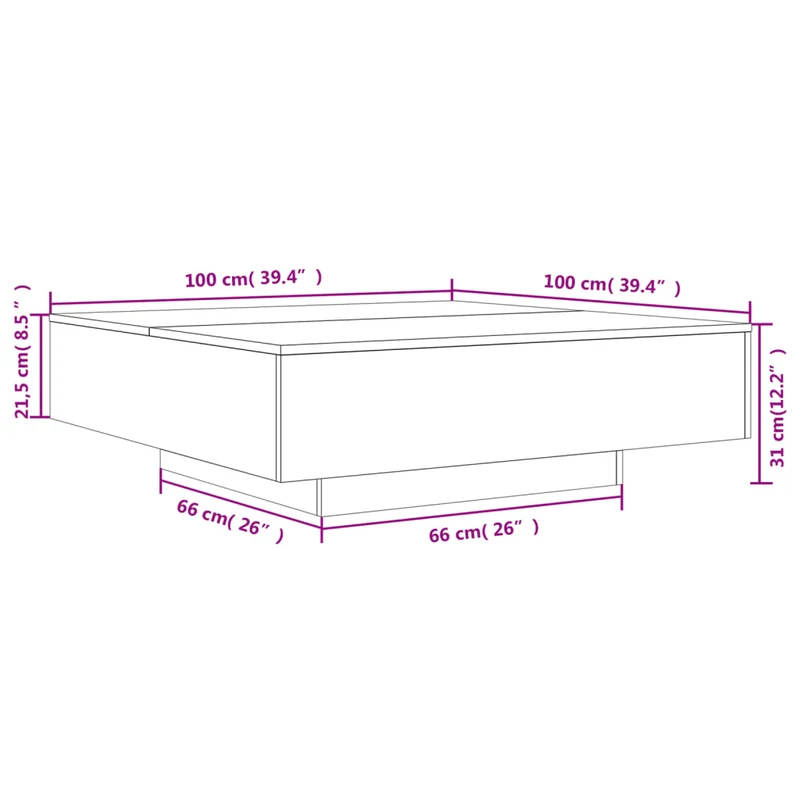 Table basse design moderne et contemporaine 100 x 100 x 31 cm bois d'ingénierie gris DEC039924