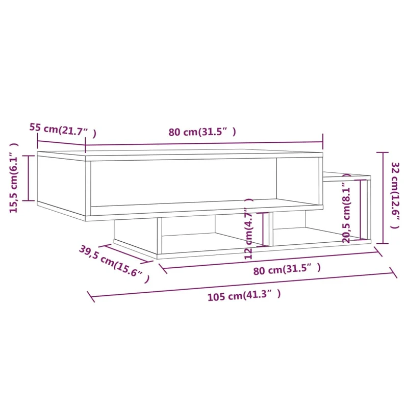 Table basse avec 3 compartiments design moderne et contemporaine 105 x 55 x 32 cm bois d'ingénierie marron DEC038390