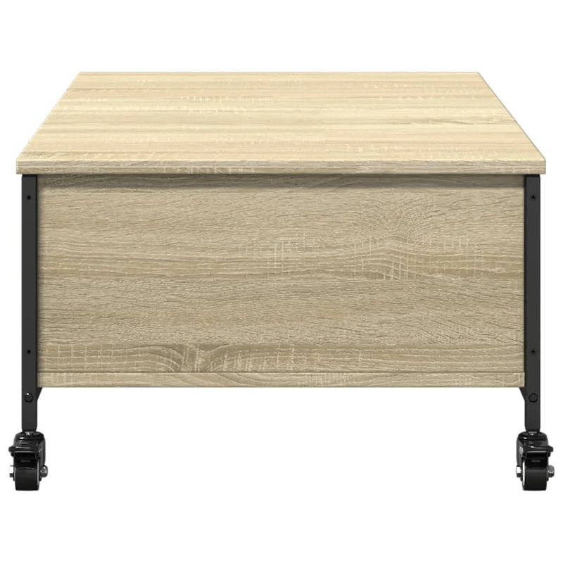 Table basse de salon sur roulettes avec espace de rangement en bois d'ingénierie couleur chêne et acier DEC037747