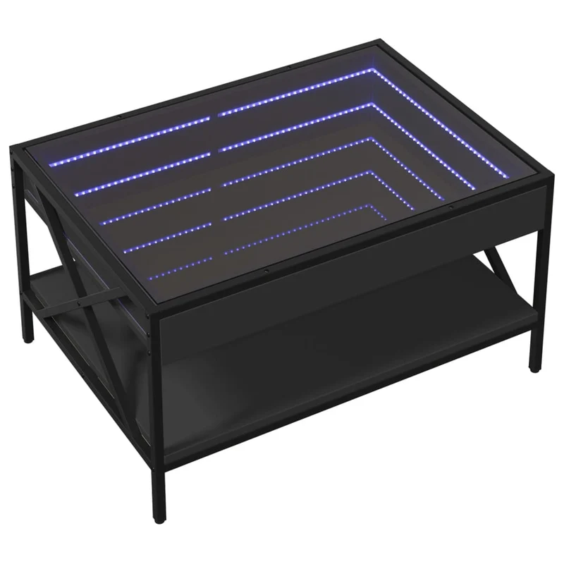 Table basse de salon avec étagère design moderne avec LED 70 x 50 x 38 cm bois d'ingénierie noir verre et métal DEC037516