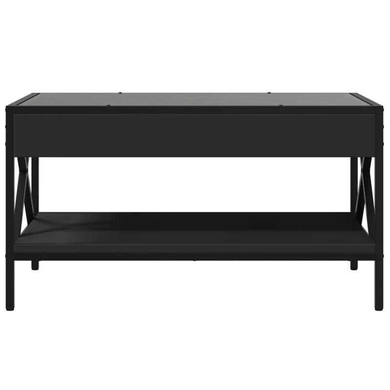 Table basse de salon avec étagère design moderne avec LED 70 x 50 x 38 cm bois d'ingénierie noir verre et métal DEC037516