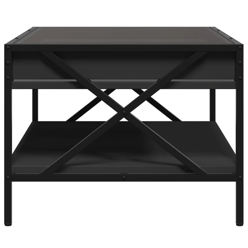 Table basse de salon avec étagère design moderne avec LED 70 x 50 x 38 cm bois d'ingénierie noir verre et métal DEC037516