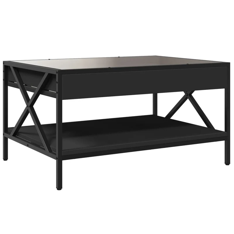 Table basse de salon avec étagère design moderne avec LED 70 x 50 x 38 cm bois d'ingénierie noir verre et métal DEC037516
