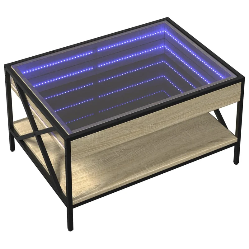Table basse de salon avec étagère design moderne avec LED 70 x 50 x 38 cm bois d'ingénierie verre et métal DEC037485
