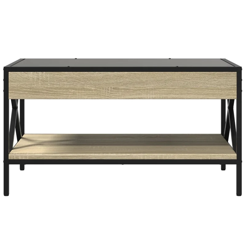 Table basse de salon avec étagère design moderne avec LED 70 x 50 x 38 cm bois d'ingénierie verre et métal DEC037485