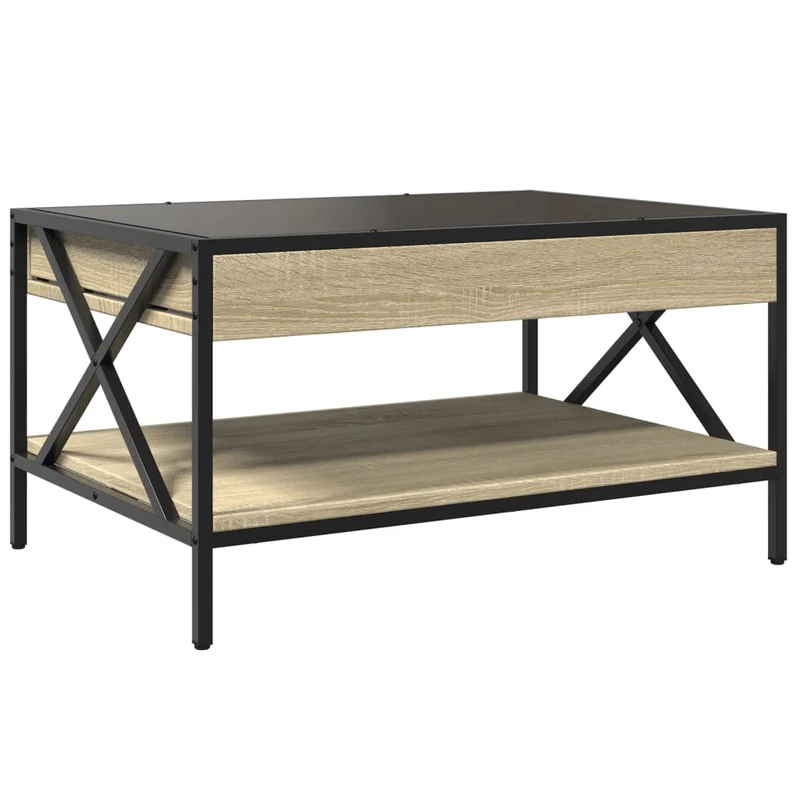 Table basse de salon avec étagère design moderne avec LED 70 x 50 x 38 cm bois d'ingénierie verre et métal DEC037485