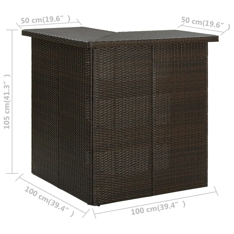 Table d'angle de bar avec étagères 100 x 50 x 105 cm résine tressée marron et acier DEC036300