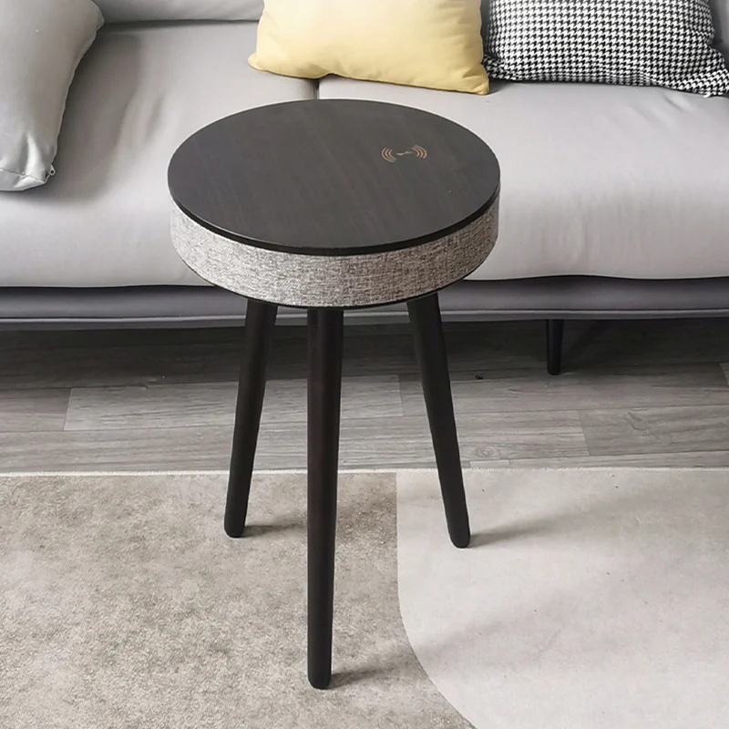 Modern Minimalist Round Bluetooth Audio MDF Solid Wood End Table For Living Room