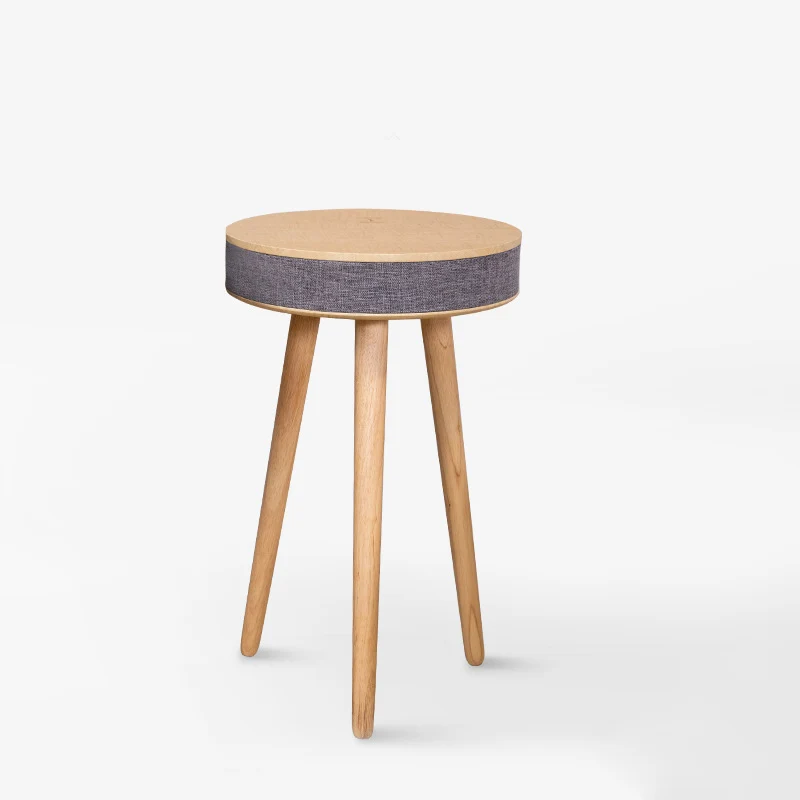 Modern Minimalist Round Bluetooth Audio MDF Solid Wood End Table For Living Room