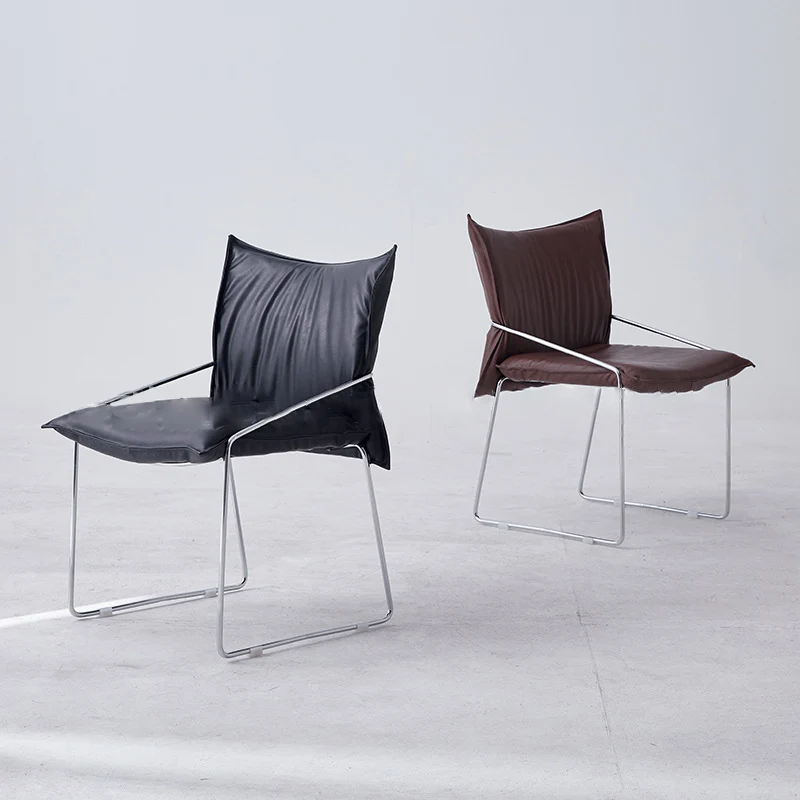 Modern Minimalist Square Upholstered PU Leather Plywood Metal Frame Accent Chair For Living Room