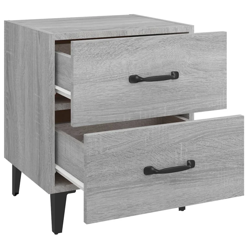 Table de chevet avec deux tiroirs 40 x 35 x 47,5 cm bois d'ingénierie gris et métal DEC034609