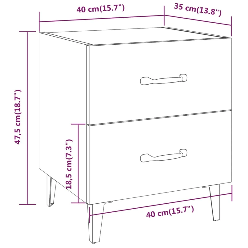 Table de chevet avec deux tiroirs 40 x 35 x 47,5 cm bois d'ingénierie gris et métal DEC034609