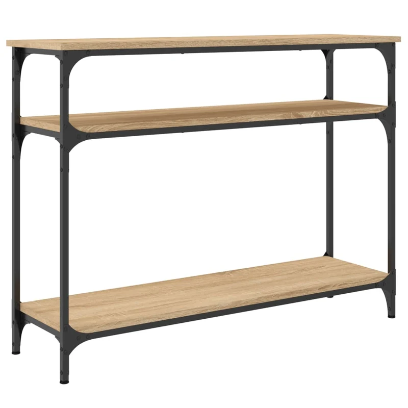 Table console avec étagères style industriel 100 x 29 x 75 cm bois d'ingénierie couleur chêne et métal DEC031903