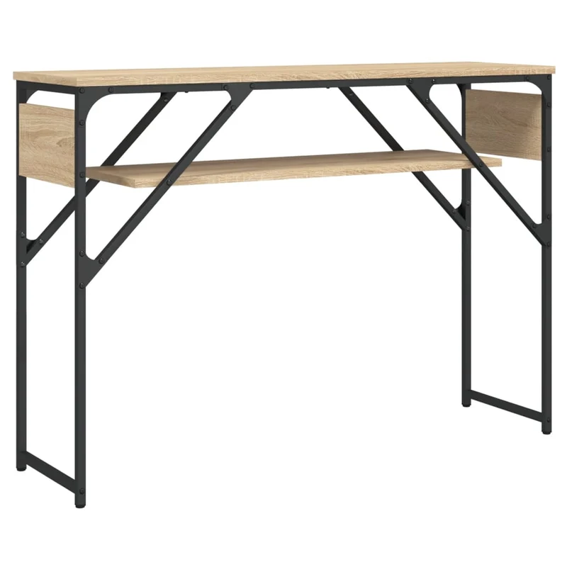 Table console avec étagère style industriel 105 x 30 x 75 cm bois d'ingénierie couleur chêne et métal DEC031647