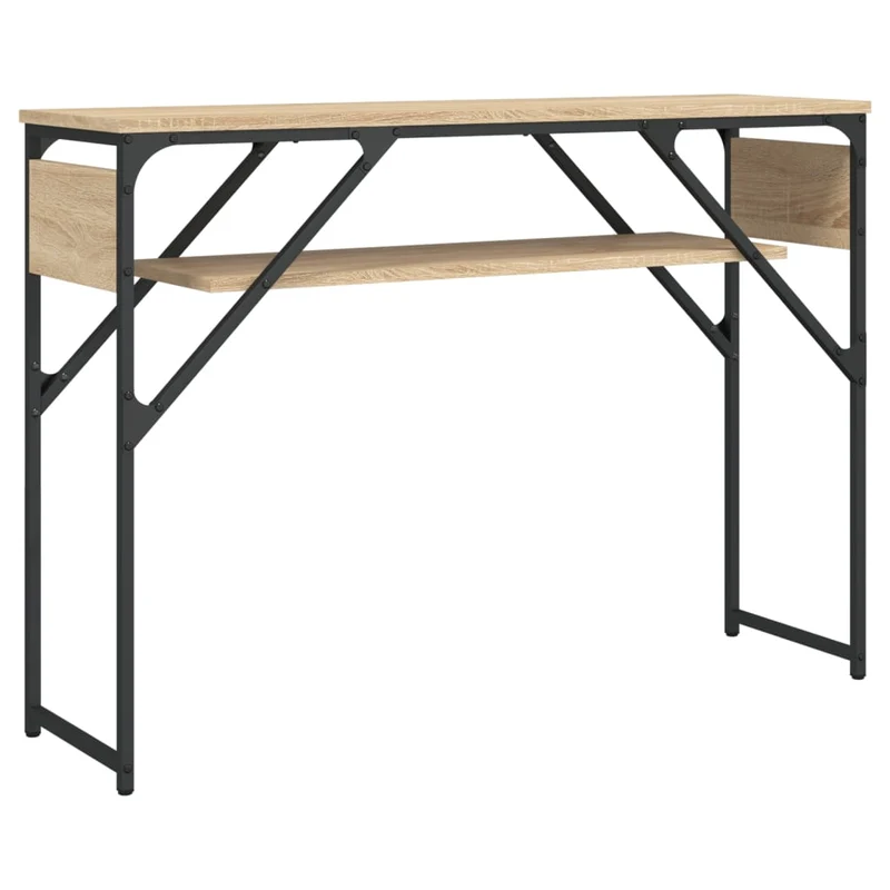 Table console avec étagère style industriel 105 x 30 x 75 cm bois d'ingénierie couleur chêne et métal DEC031647