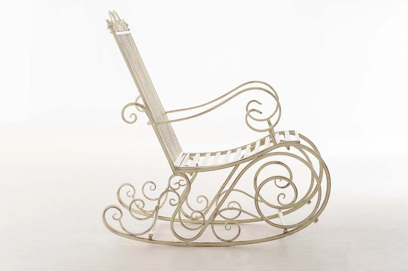 Chaise fauteuil à bascule rocking chair pour jardin en fer crème vieilli MDJ10103