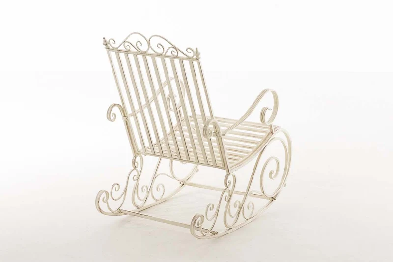 Chaise fauteuil à bascule rocking chair pour jardin en fer crème vieilli MDJ10103