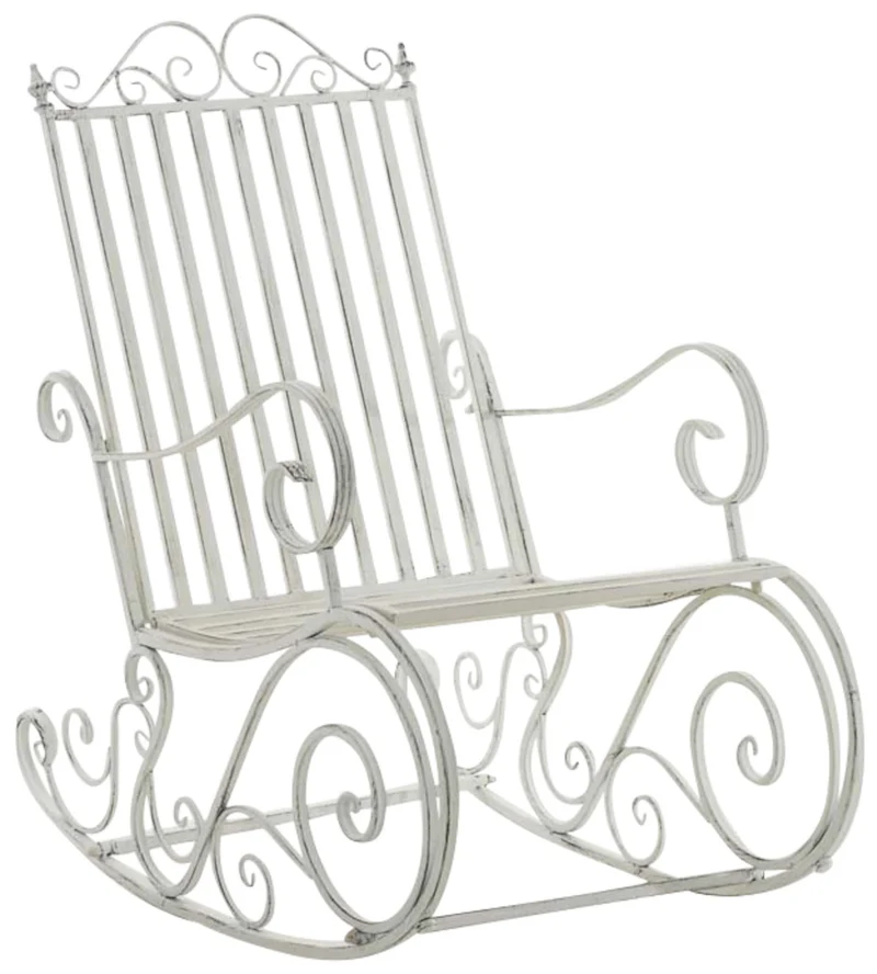 Lot de 2 fauteuils à bascule pour extérieur avec accoudoirs en métal blanc vieilli 10_0002844