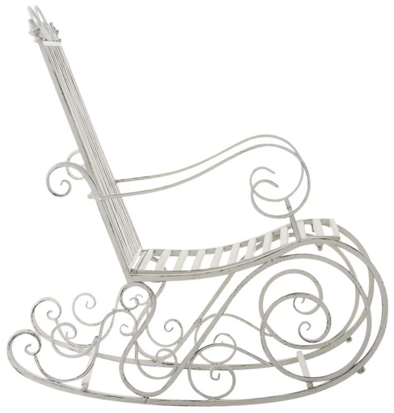 Lot de 2 fauteuils à bascule pour extérieur avec accoudoirs en métal blanc vieilli 10_0002844