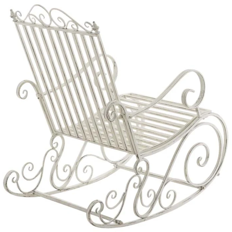 Lot de 2 fauteuils à bascule pour extérieur avec accoudoirs en métal blanc vieilli 10_0002844