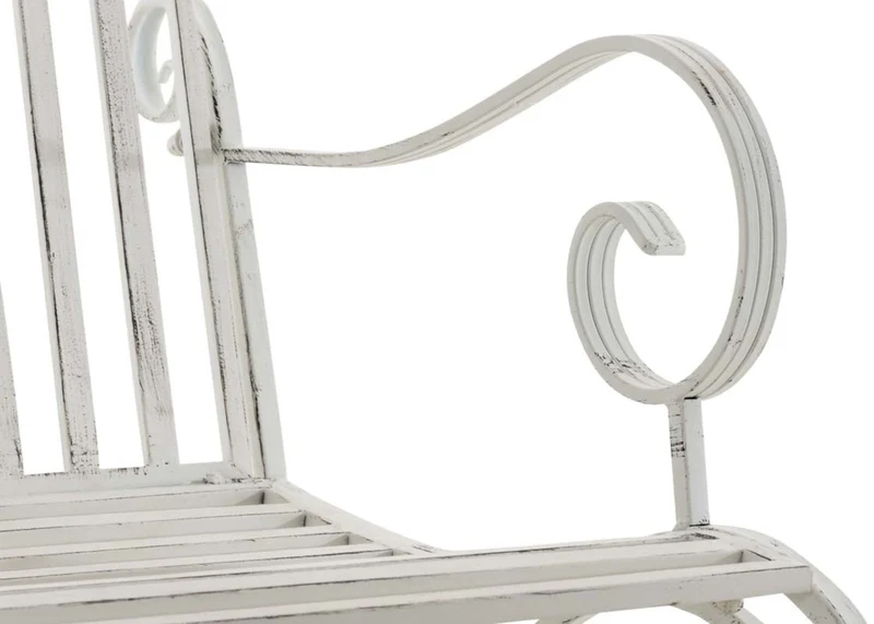 Lot de 2 fauteuils à bascule pour extérieur avec accoudoirs en métal blanc vieilli 10_0002844