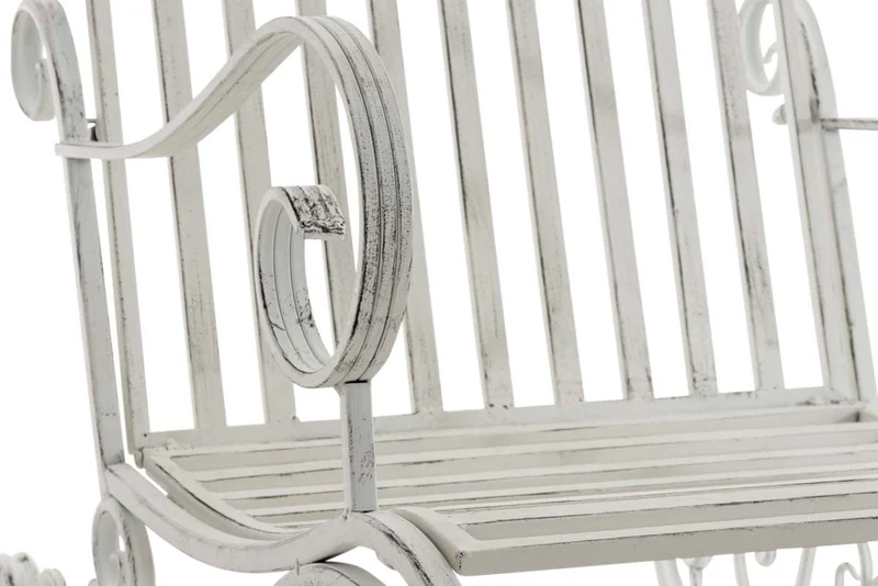 Lot de 2 fauteuils à bascule pour extérieur avec accoudoirs en métal blanc vieilli 10_0002844