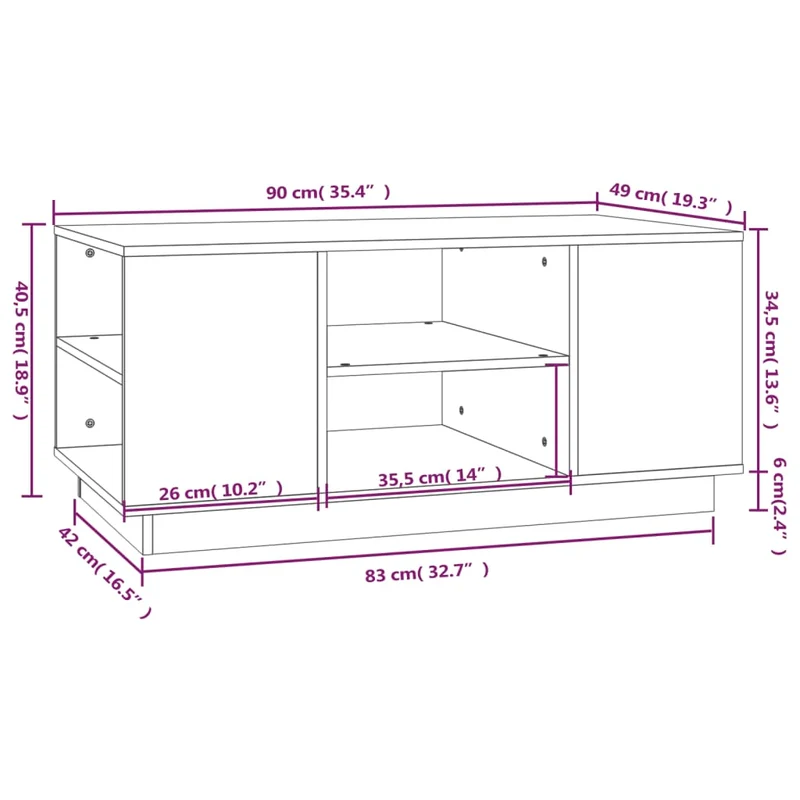 Table basse avec 6 compartiments design moderne et contemporaine 90 x 49 x 40,5 cm bois massif de pin gris DEC039210