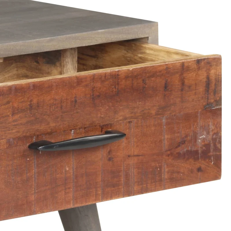 Table basse avec tiroirs design moderne et contemporaine 100 x 60 x 40 cm bois massif de manguier brut gris et marron DEC039155