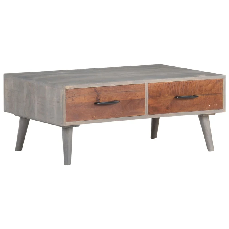 Table basse avec tiroirs design moderne et contemporaine 100 x 60 x 40 cm bois massif de manguier brut gris et marron DEC039155