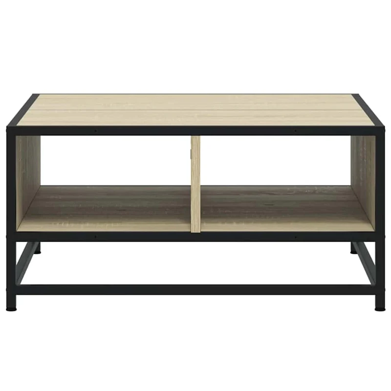 Table basse design industriel moderne 60,5 x 60,5 x 30cm bois d'ingénierie couleur chêne et métal DEC038970