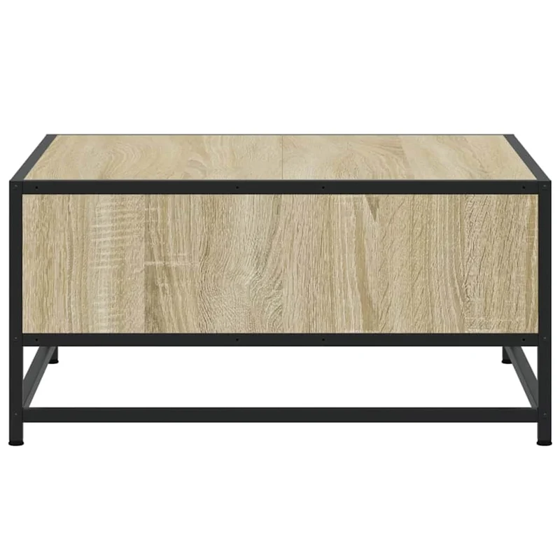 Table basse design industriel moderne 60,5 x 60,5 x 30cm bois d'ingénierie couleur chêne et métal DEC038970