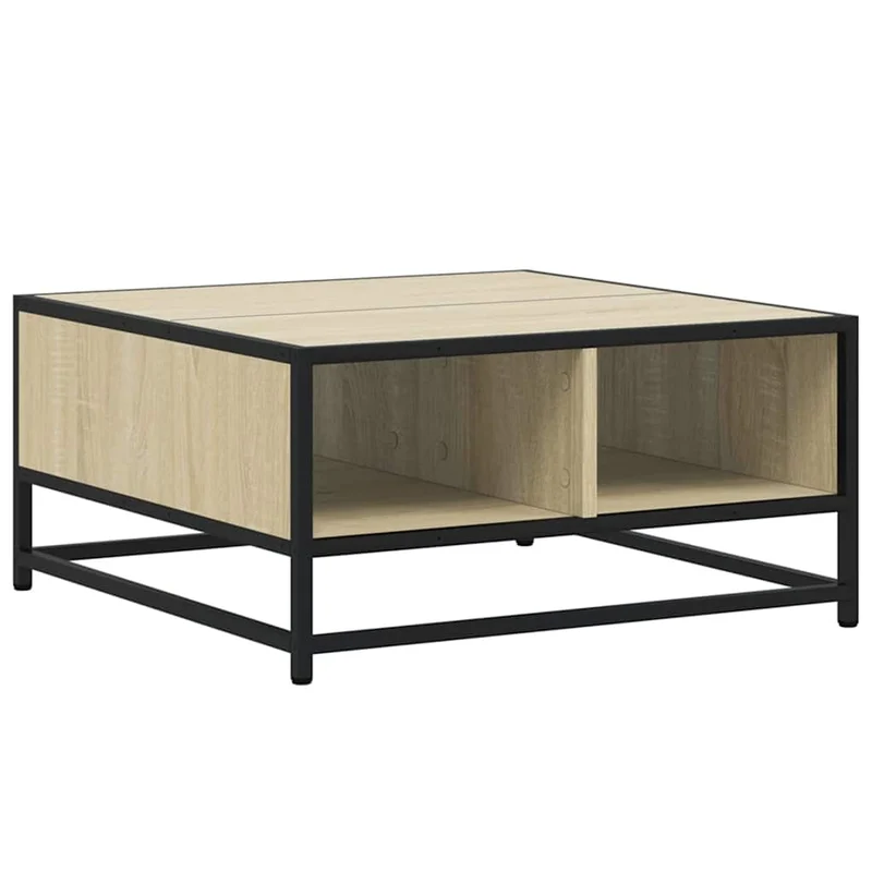 Table basse design industriel moderne 60,5 x 60,5 x 30cm bois d'ingénierie couleur chêne et métal DEC038970
