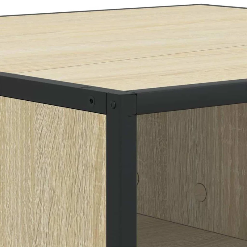 Table basse design industriel moderne 60,5 x 60,5 x 30cm bois d'ingénierie couleur chêne et métal DEC038970