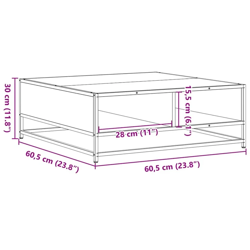 Table basse design industriel moderne 60,5 x 60,5 x 30cm bois d'ingénierie couleur chêne et métal DEC038970
